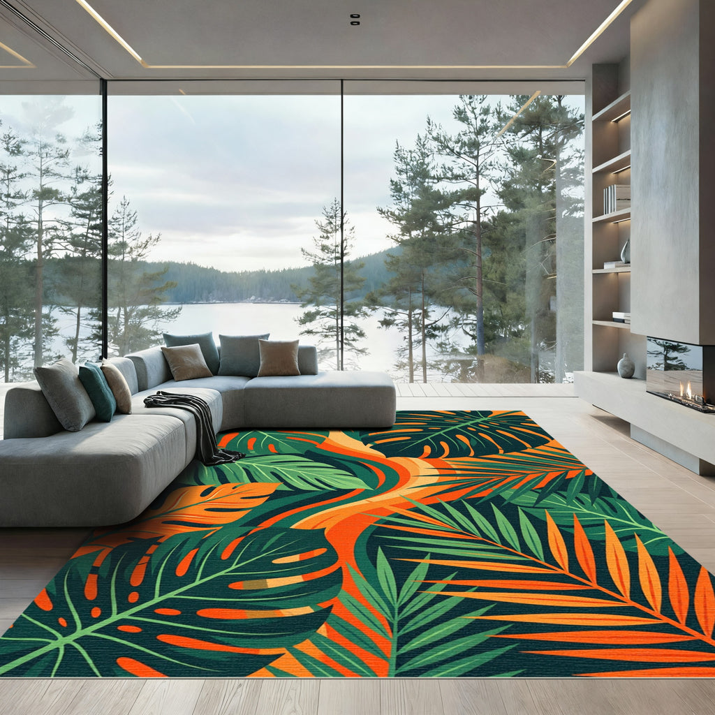 Vibrant Tropical Foliage Wave Art Rug