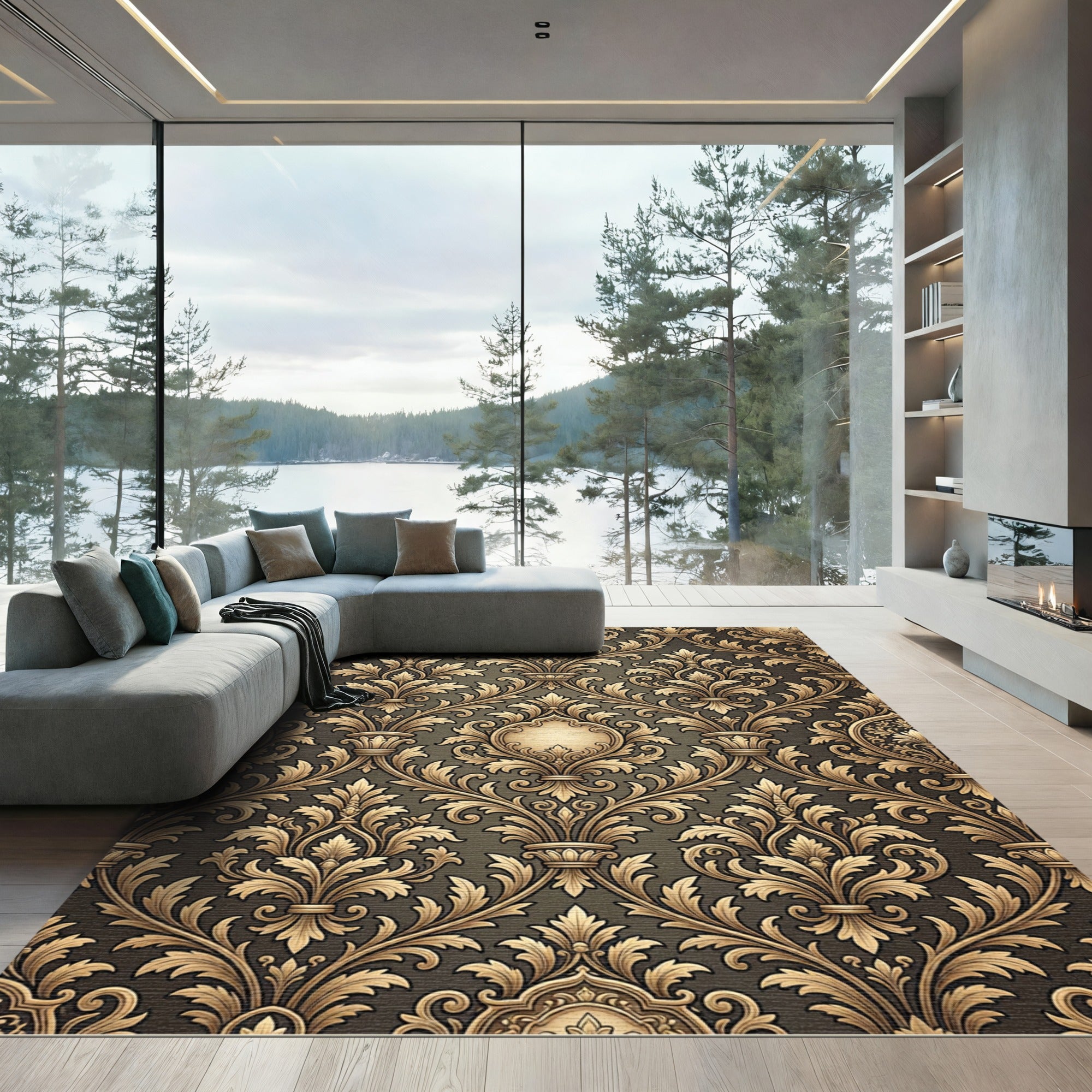 Elaborate Golden Acanthus Scroll Rug