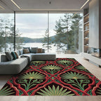 Crimson Green Fan Lattice Rug