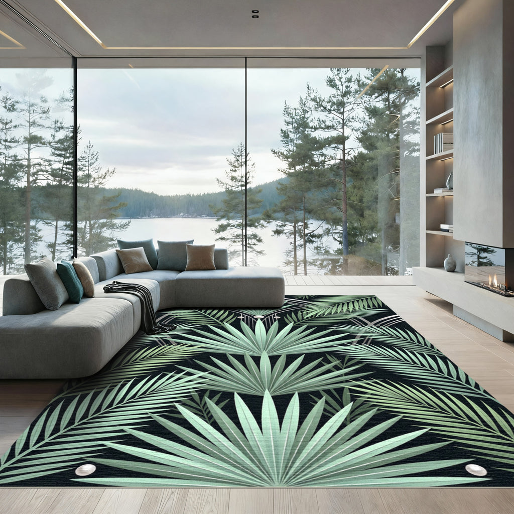 Art Deco Mint Green Palm Leaf Arrangement Rug