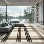 Classic Cream Brown Plaid Grid Rug