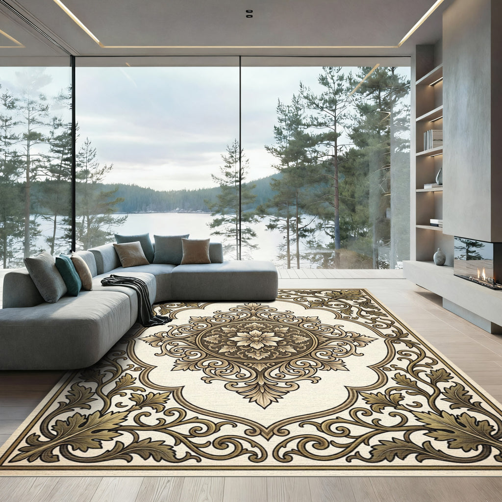 Antique Gold Floral Acanthus Medallion Rug