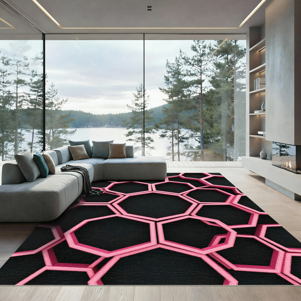 Modern Magenta Geometric Honeycomb Wall Art Rug