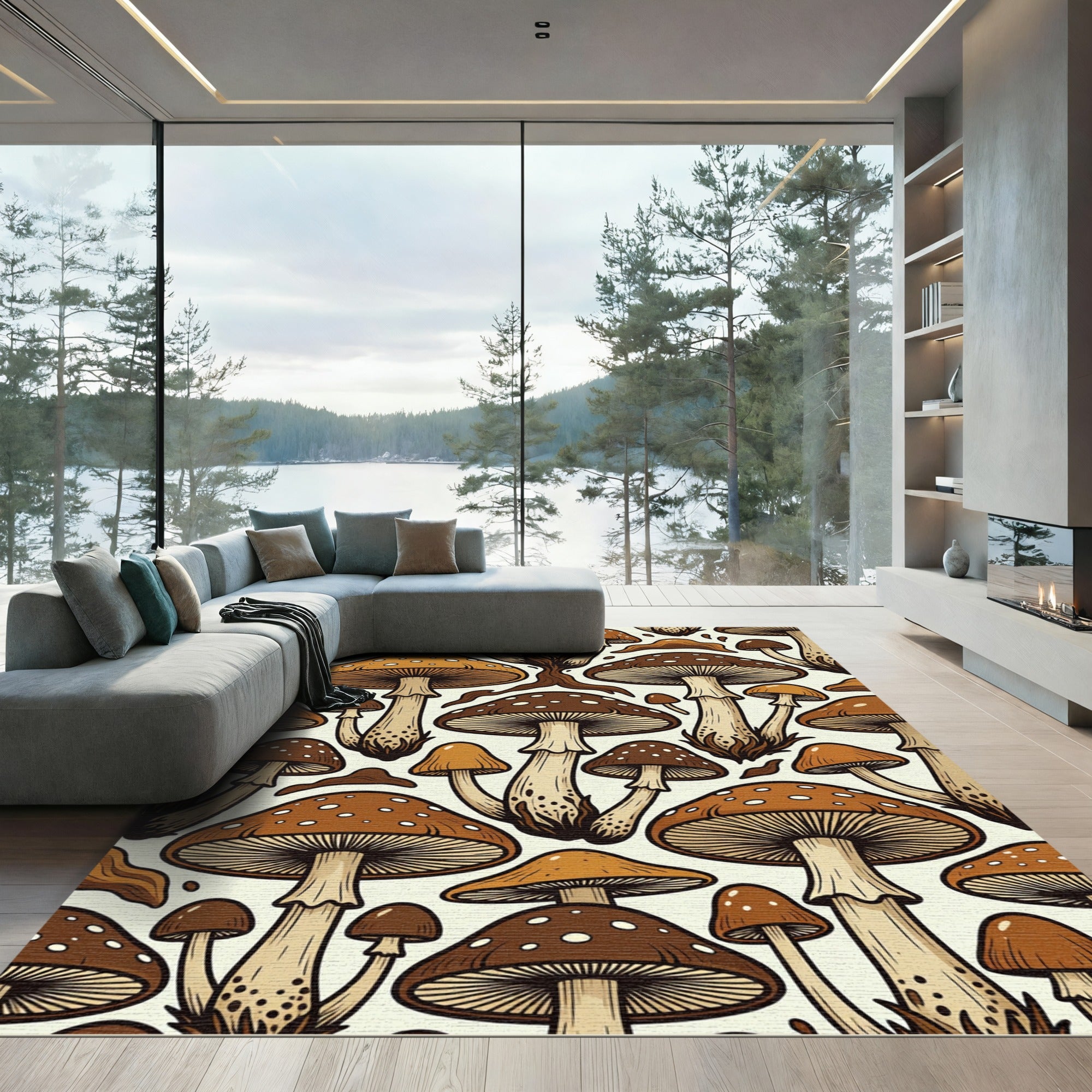 Whimsical Earthy Brown Toadstool Forest Rug