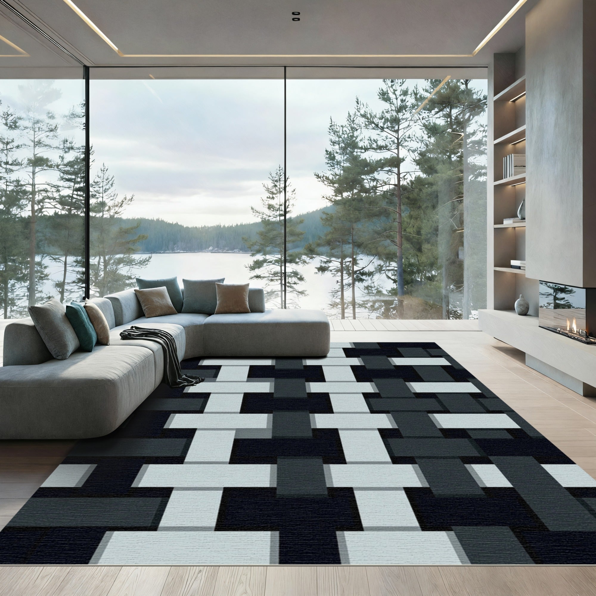 Modern Black and Light Gray Weave Rug