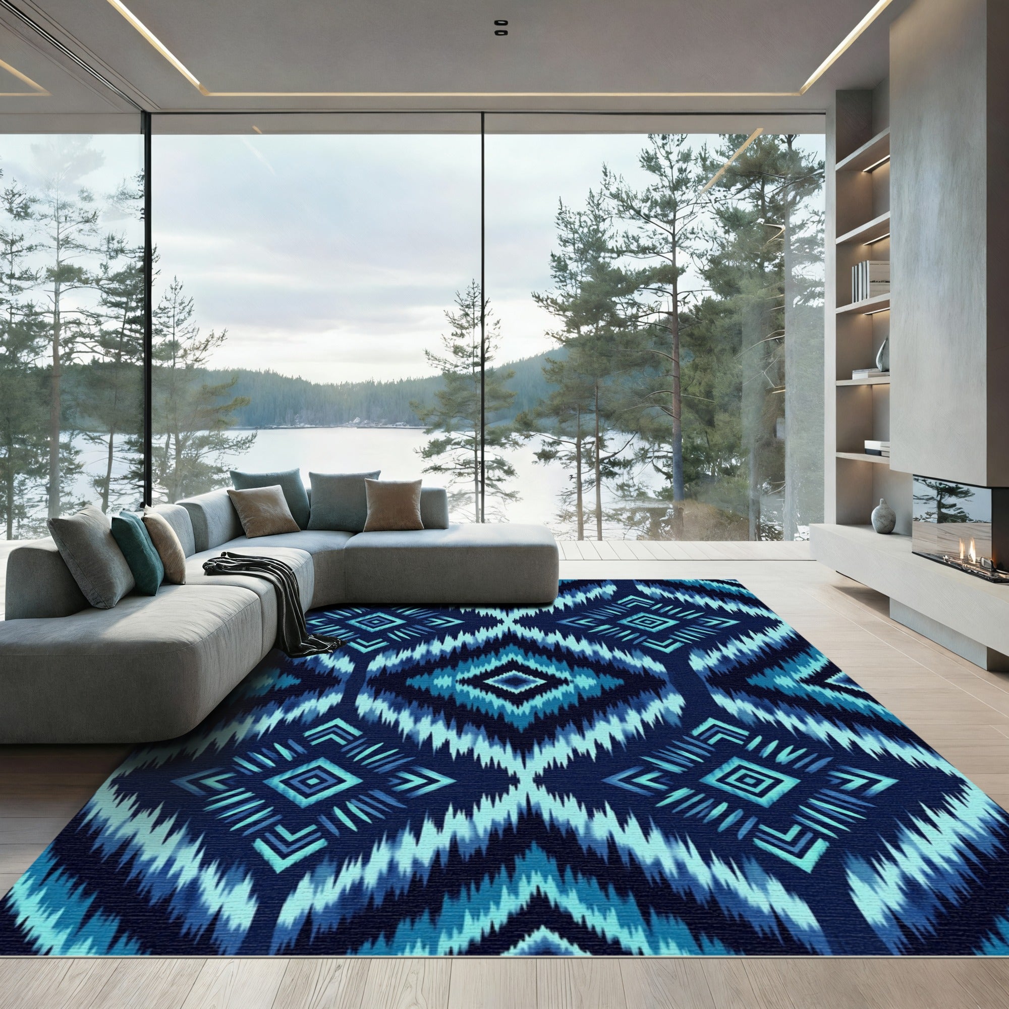 Deep Blue Diamond Ikat Rug