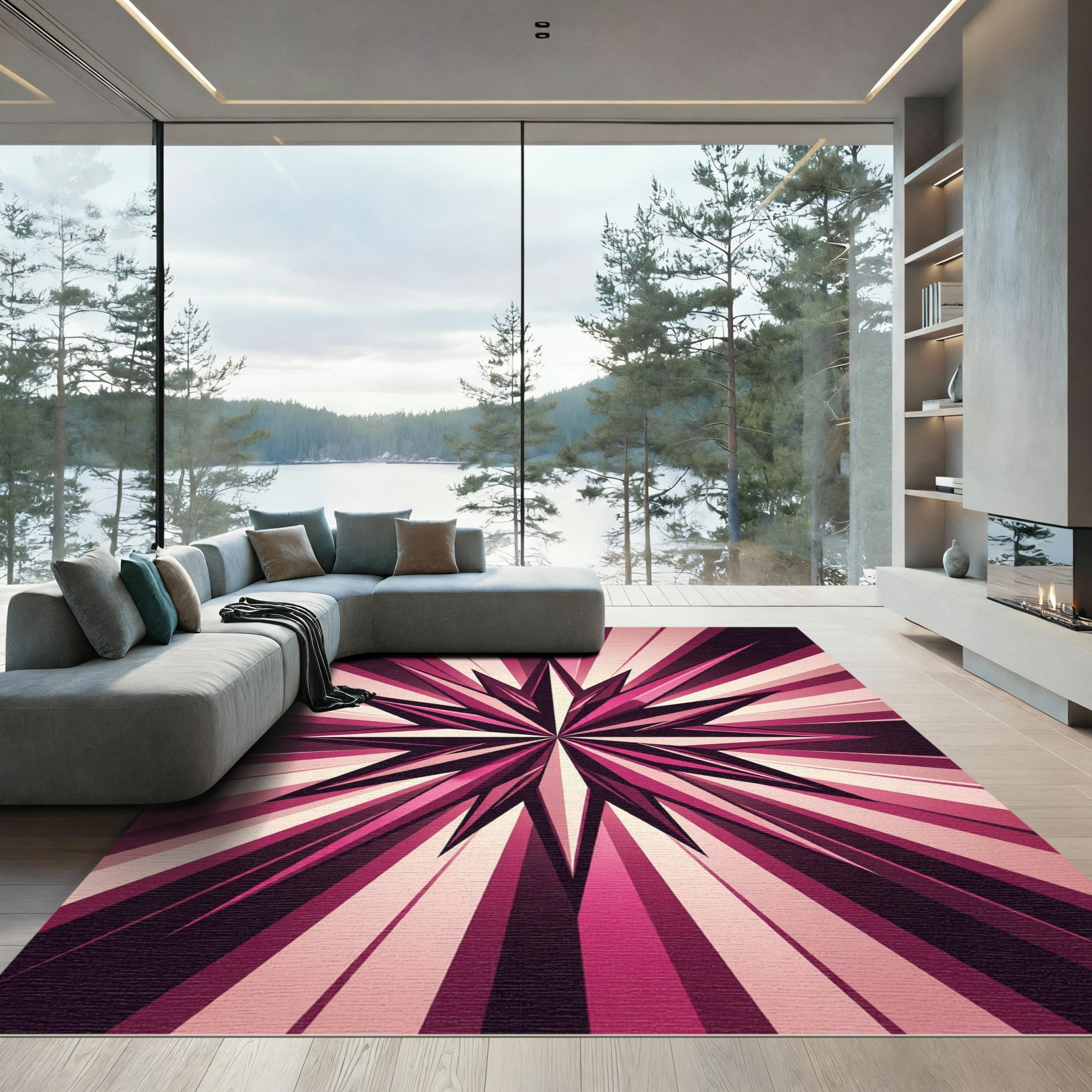 Radiant Pink Starburst Explosion Rug
