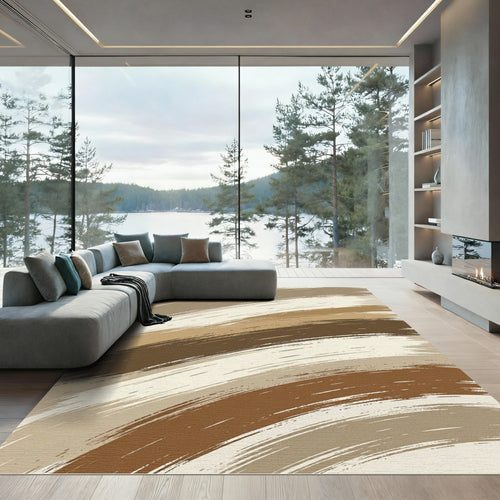 Abstract Earthy Tone Wavy Brushstroke Rug