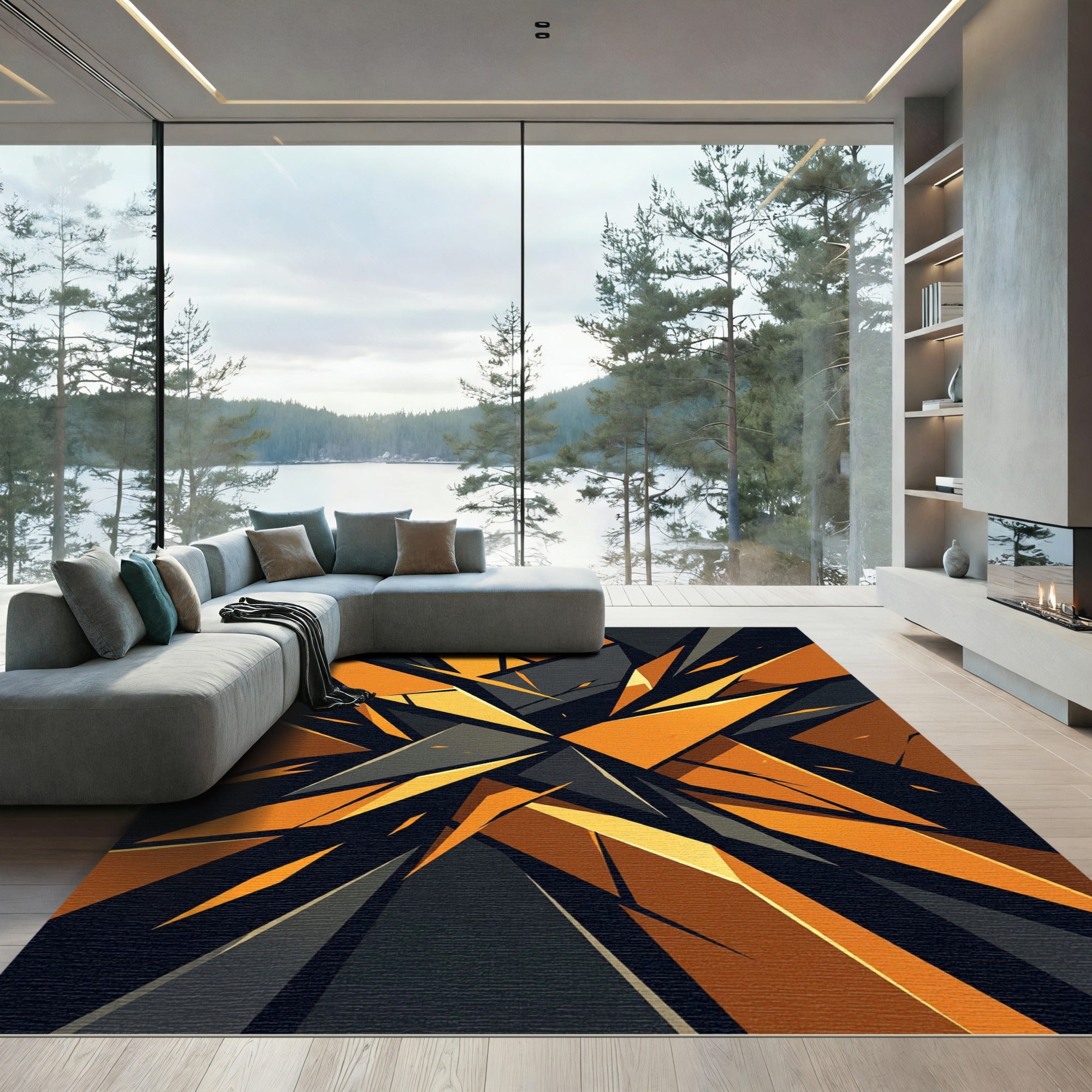 Sharp Geometric Orange and Charcoal Shard Rug