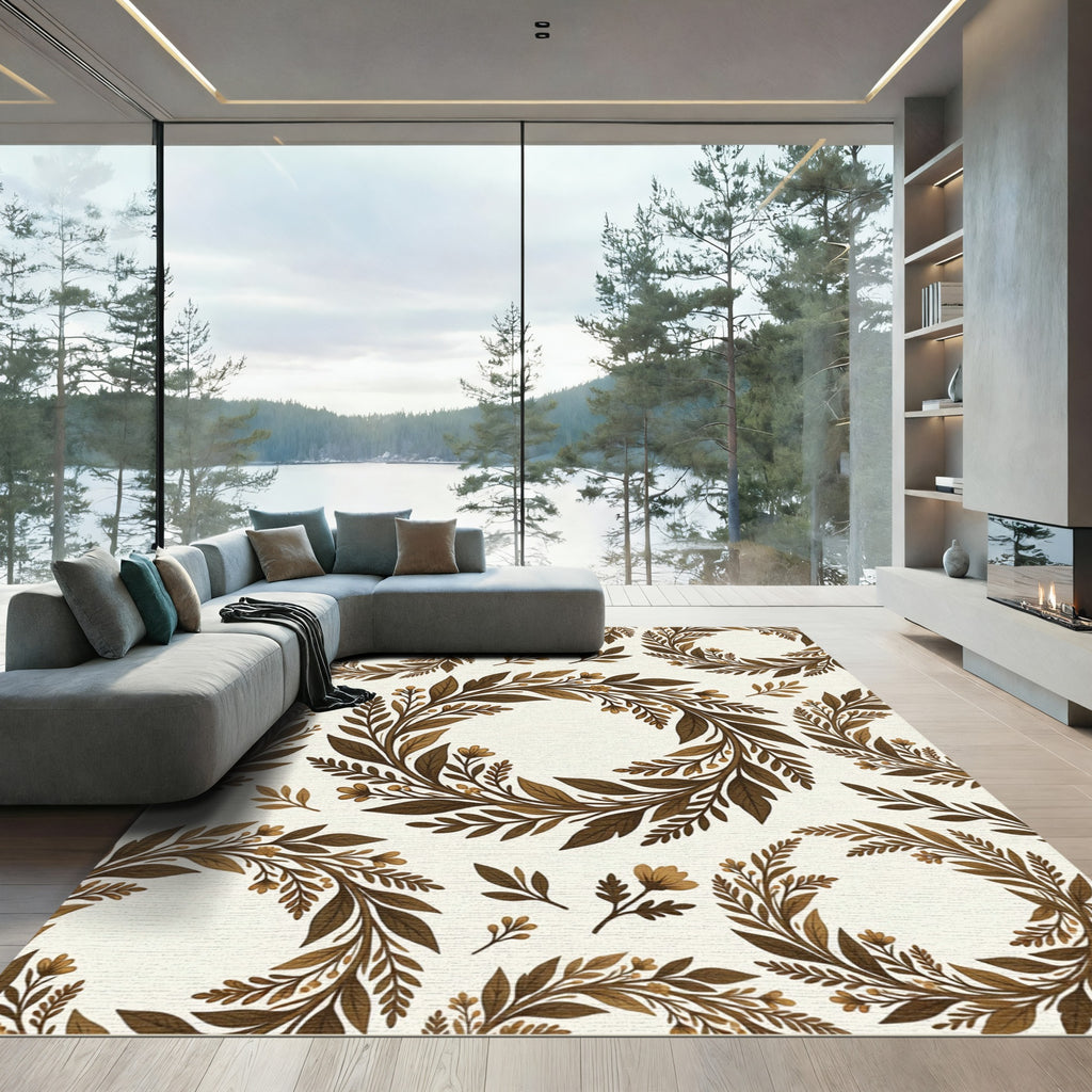 Brown Leaf Wreath Flourish Accent Rug