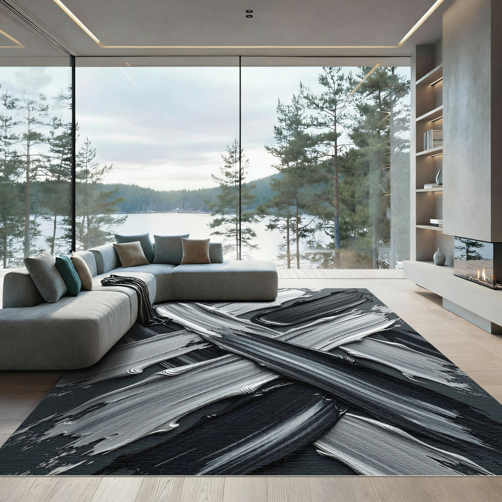 Monochromatic Textured Stroke Overlay Rug
