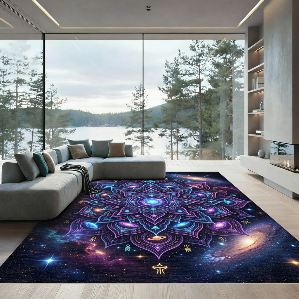 Celestial Cosmic Mandala Galaxy Nebula Rug