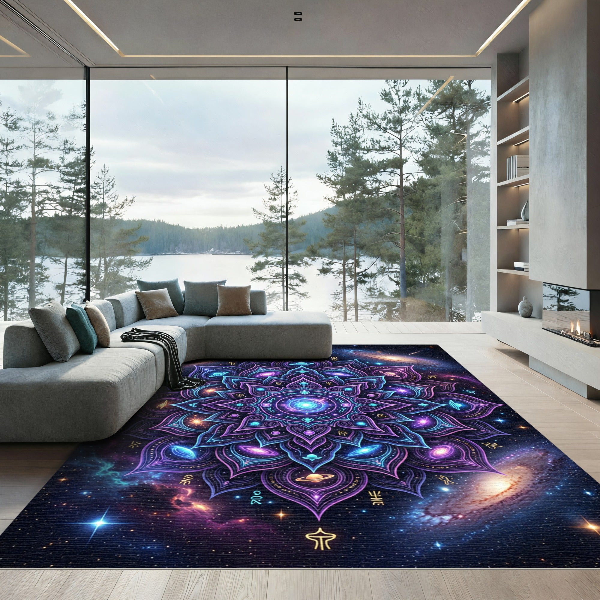 Celestial Cosmic Mandala Galaxy Nebula Rug