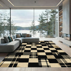 Black Tan Patchwork Plaid Squares Rug