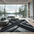 Monochrome Industrial Geometric Crossed Line Rug