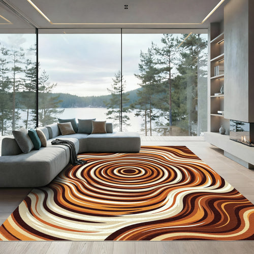 Abstract Golden Brown Organic Swirl Rug