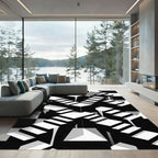 Geometric Monochrome Optical Illusion Staircase Rug