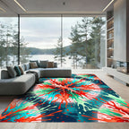 Vibrant Abstract Teal and Orange Splash Rug