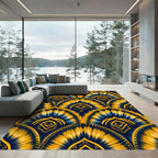 Navy Gold Fan Burst Medallion Rug