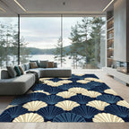Art Deco Navy and Cream Shells Rug