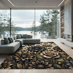 Dark Botanical Rose Dahlia Garden Rug