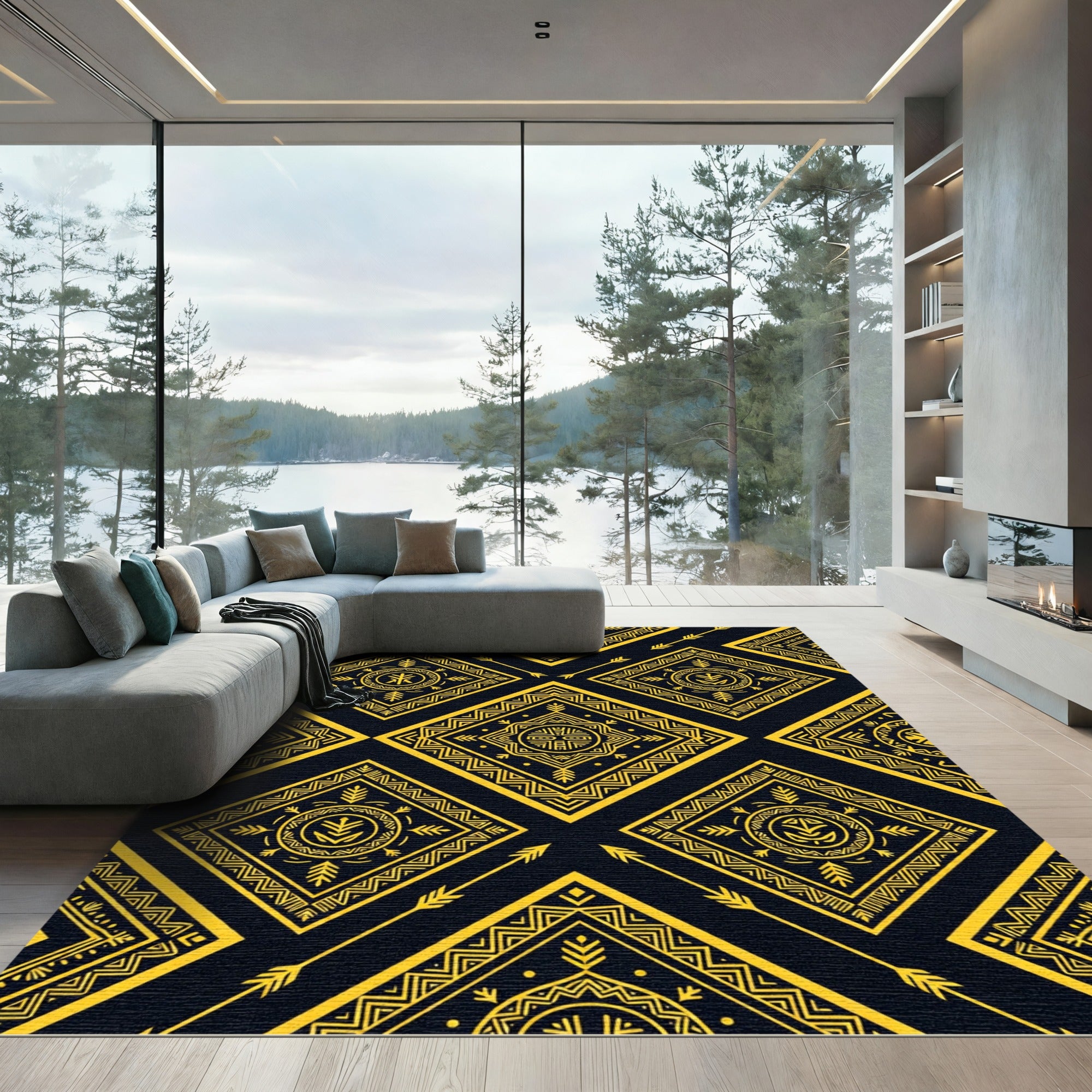 Gold Southwestern Geometric Diamond Wall Decor Rug