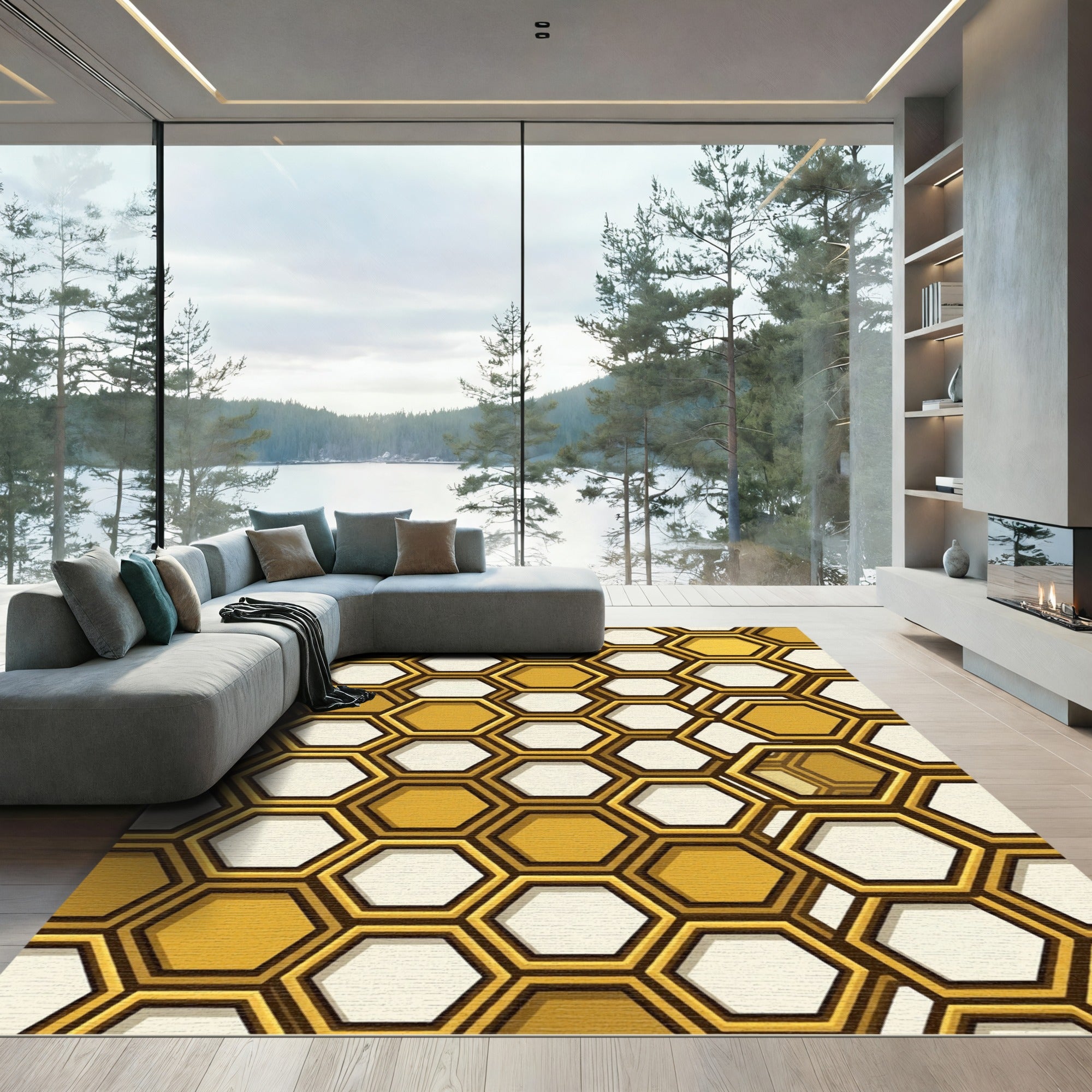Golden Honeycomb Geometric Modern Decorative Rug