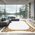 Elegant Gold Scrollwork Border Rug