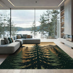 Earthy Forest Mountain Silhouette Landscape Rug