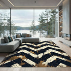 Golden Splattered Black Chevron Rug