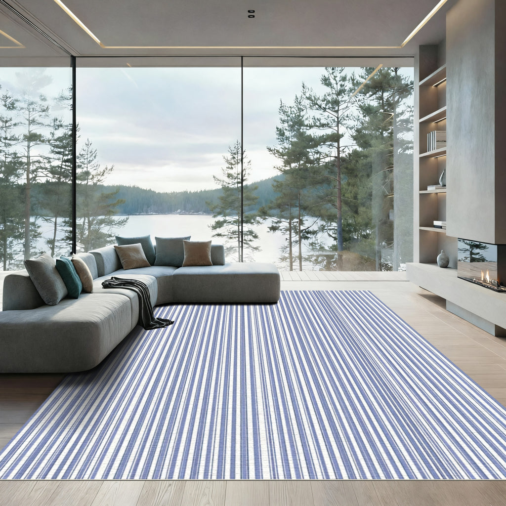 Classic Blue and White Vertical Stripes Rug