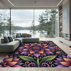 Vibrant Floral Mandala Botanical Tapestry Rug