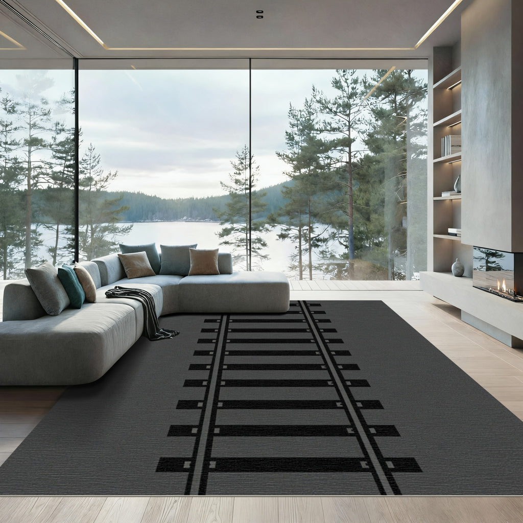 Dark Gray Railroad Track Rug