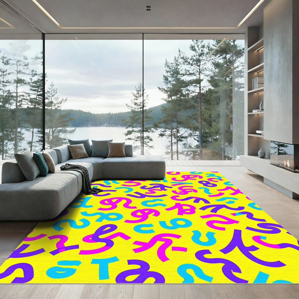 Bright Yellow Playful Numeral Splash Rug