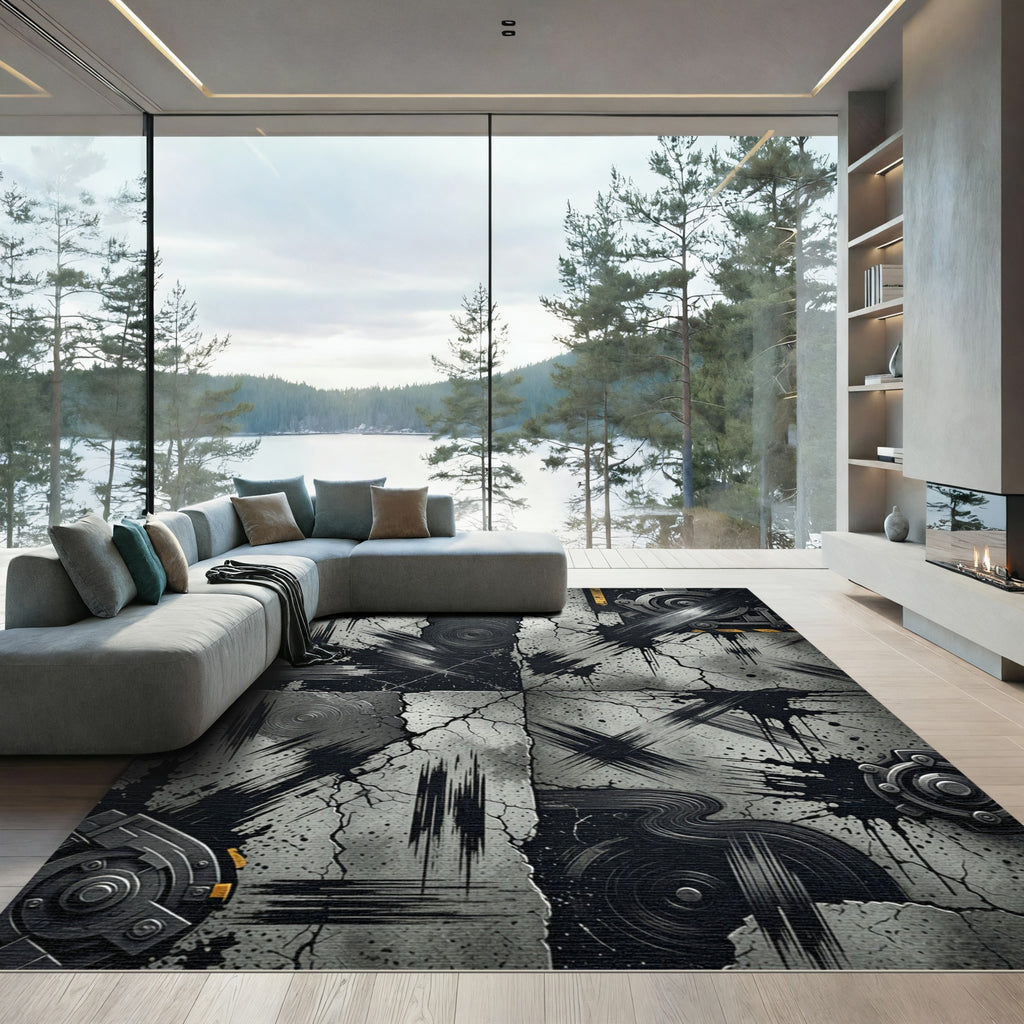 Industrial Black Splatter Concrete Rug