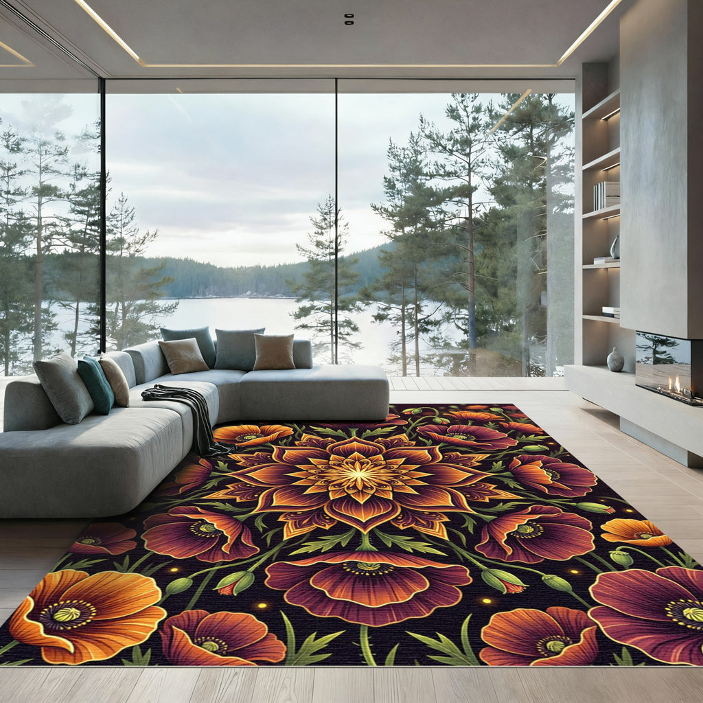 Radiant Amber and Plum Poppies Rug