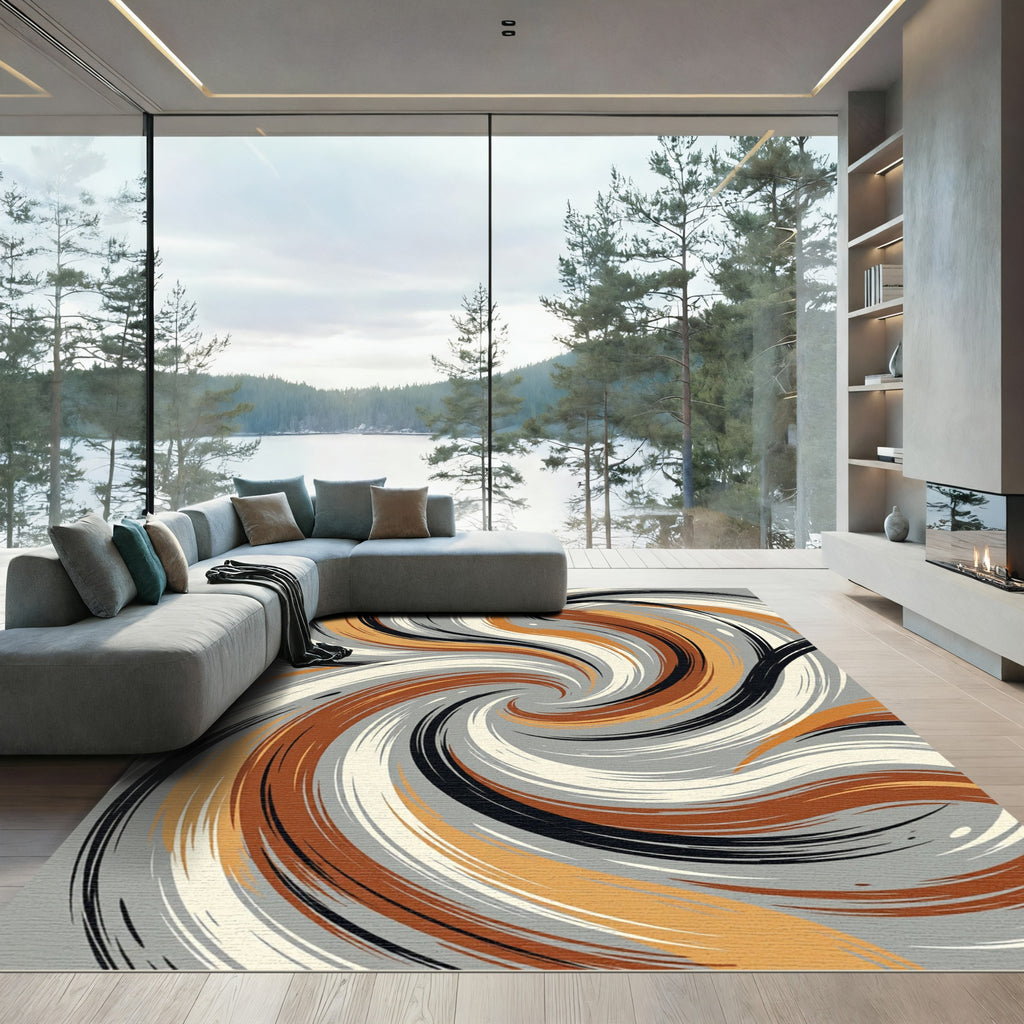 Abstract Earthy Swirl Neutral Motion Rug