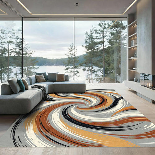 Abstract Earthy Swirl Neutral Motion Rug