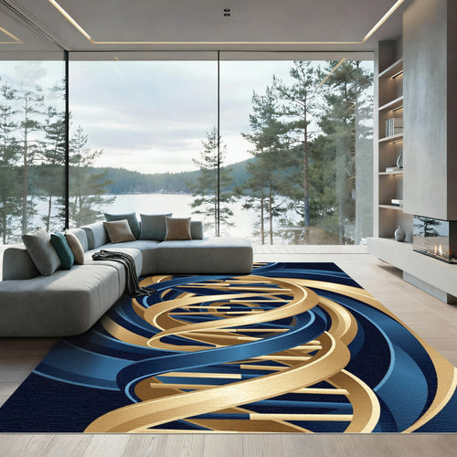 Abstract Gold and Navy Helix Spiral Rug