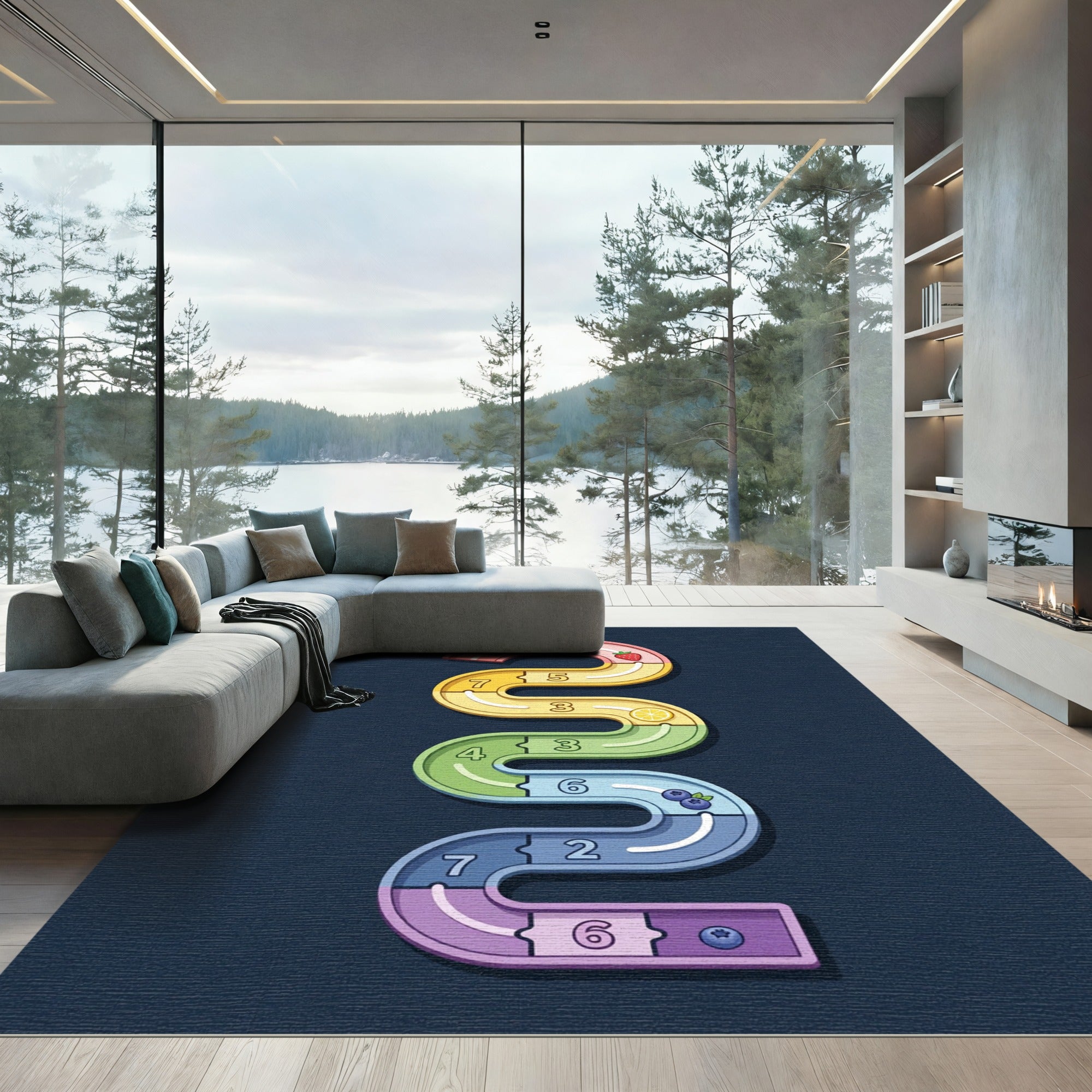 Colorful Serpentine Fruit Number Path Rug
