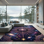 Celestial Gold Purple Galaxy Medallion Rug