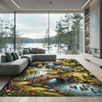 Pastoral River Landscape Bridge Scene Rug