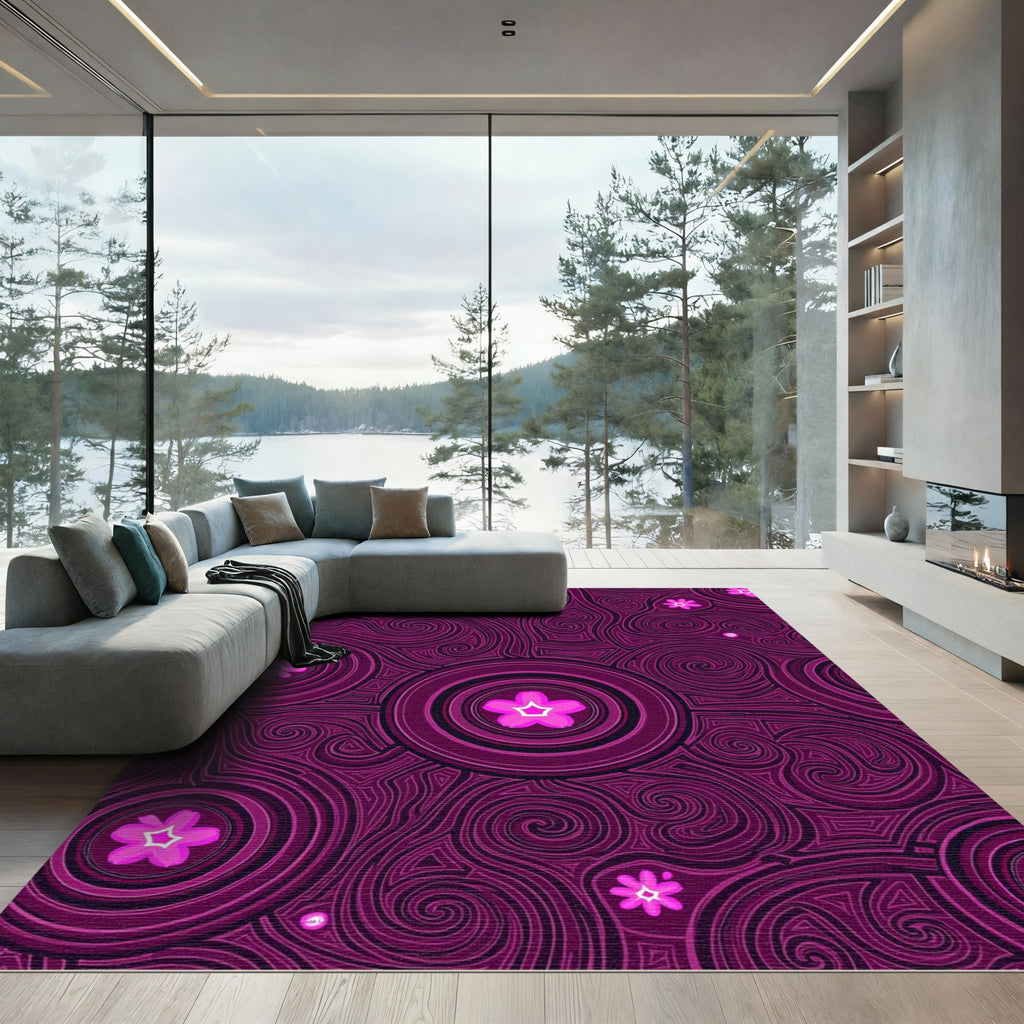 Fuchsia Floral Concentric Swirl Rug