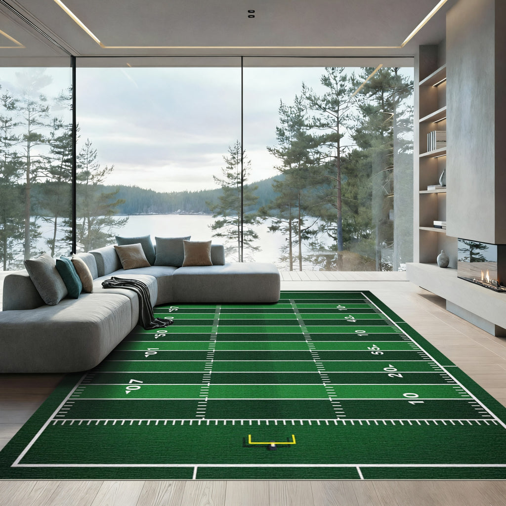 Green Athletic Football Field Grid Rug