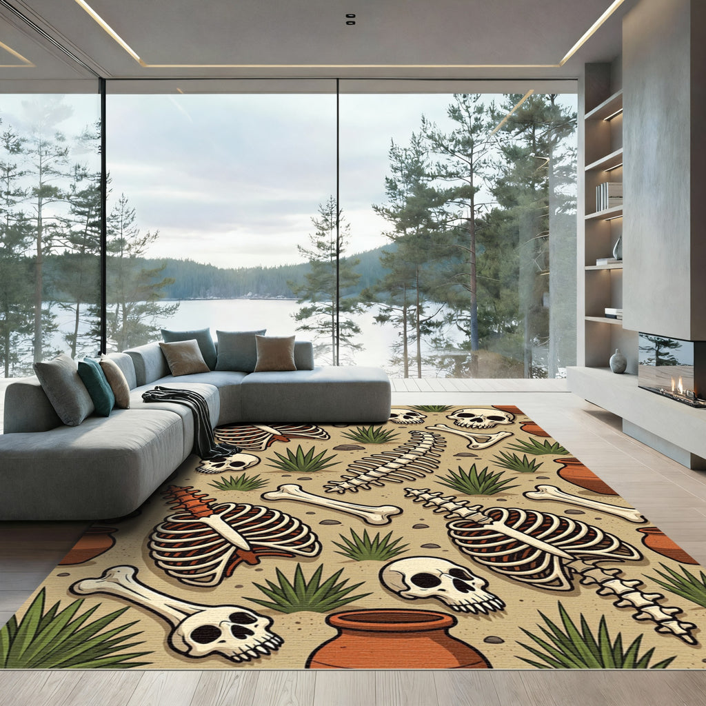 Desert Bone and Terracotta Succulent Tile Rug