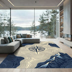 Navy Topographic Compass Mountain Art Rug