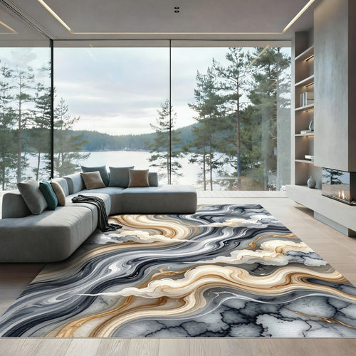 Abstract Marble Flow with Soft Clouds Rug