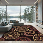 Elegant Gold Maroon Medallion Swirl Rug