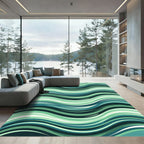 Aqua Teal Streaky Wave Abstract Rug