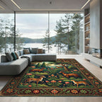 Ornate Woodland Deer Floral Landscape Art Rug